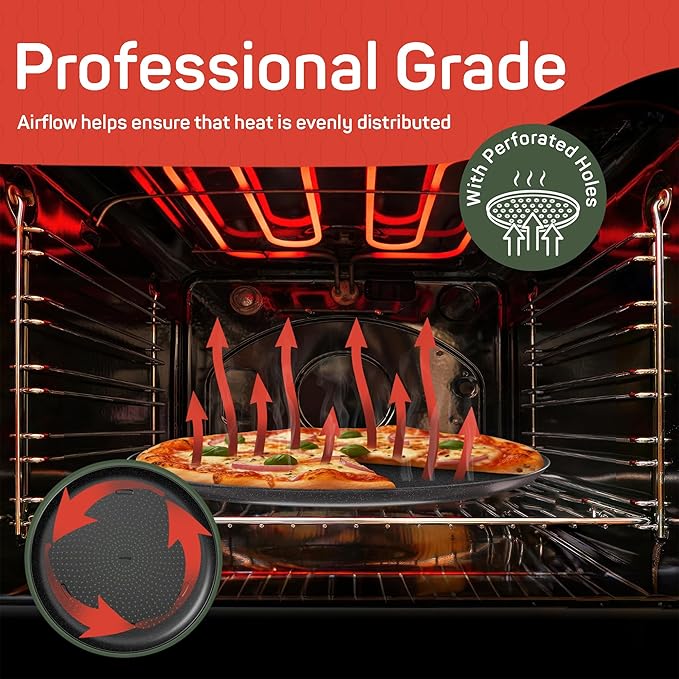 Emporio Kitchen Pizza Baking Pan - 15.75-Inch Round Perforated Carbon Steel Tray with Non-Stick Gray Marble Coating, Airflow Design, Dishwasher & Oven Safe (Up to 450°F), PFOA, PFOS, PTFE-Free, Gray