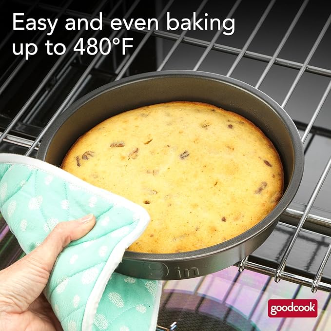 GoodCook PRO Round Cake Pan Nonstick Warp & Scratch-Resistant Dishwasher-Safe Carbon Steel Construction for Even Baking, 9-Inch Round, Gray