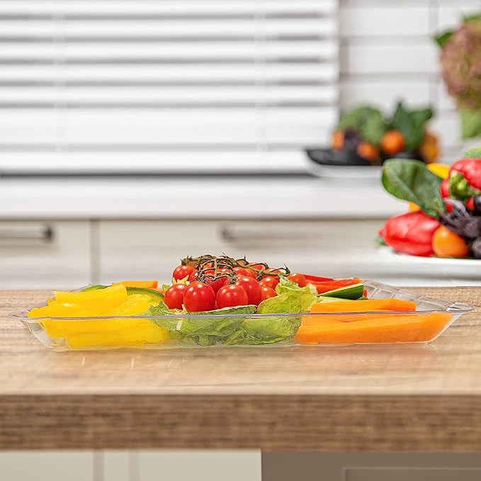 6 Pack Clear Plastic Serving Trays for Party, 9 x 13 Inch - Heavy Duty Plastic Trays for Food - Rectangular Party Serving Trays and Platters - Clear Disposable Trays