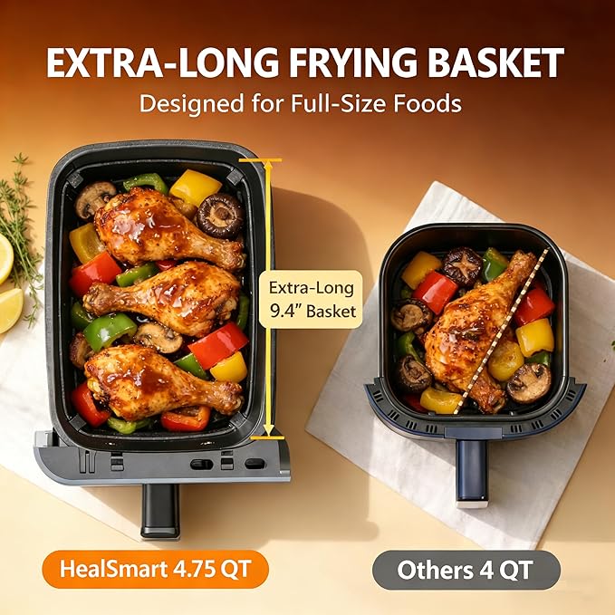 HealSmart 9.5Qt Dual Basket Air Fryer, 10-in-1 Smart Air Fryer with 1700W, Independent Temperature Control, Sync Cook & Shake Reminder, Nonstick Air Fryer Oven for Family Meals, Black