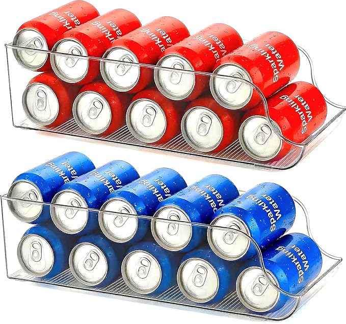 2 Pack Soda Can Organizer, Drink Organizer for Fridge, Clear Kitchen Pop Can Storage Organizer Soda Dispenser for Refrigerator Pantry