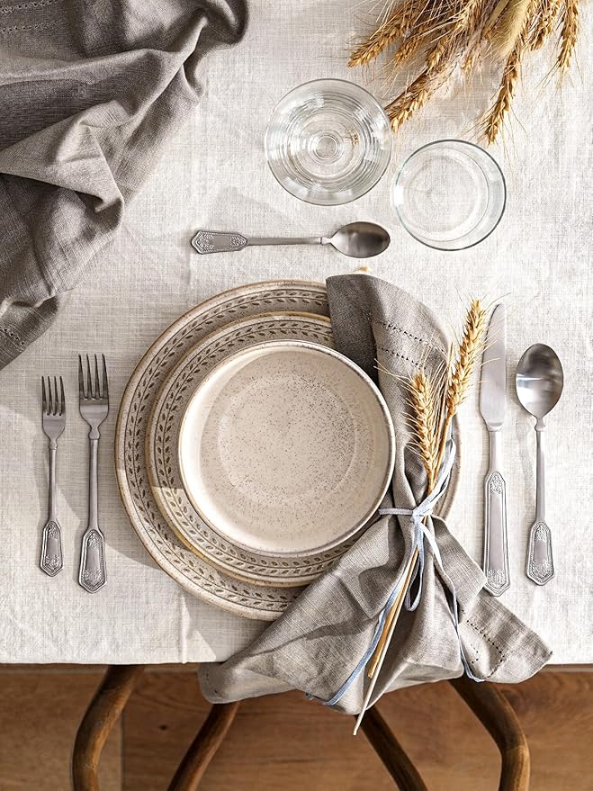 LE TAUCI Dinnerware Sets for 6, 18 Piece Plates and Bowls Sets, Ceramic Kitchen Dish Set, Chip Resistant, Microwave & Dishwasher Safe, Reactive Glaze Beige (8"&10" Plate, 27oz Bowl)