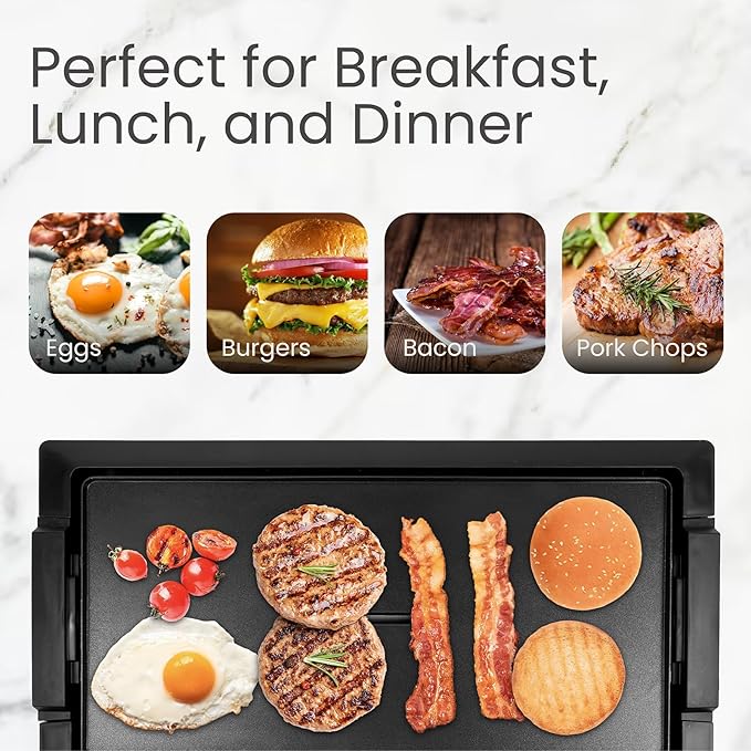Indoor Grill & Electric Griddle, 1800W 20-Inch XL Nonstick Electric Skillet Griddle with Adjustable Temperature & Drip Tray, Easy to Clean – For Breakfast, Pancakes, Eggs, Teppanyaki