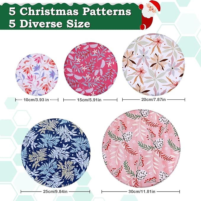 5-Size Reusable Beeswax Bowl Covers for Bread Proofing, Cotton Cloth Flexible Beeswax Wraps for Food Storage (Pinecones)