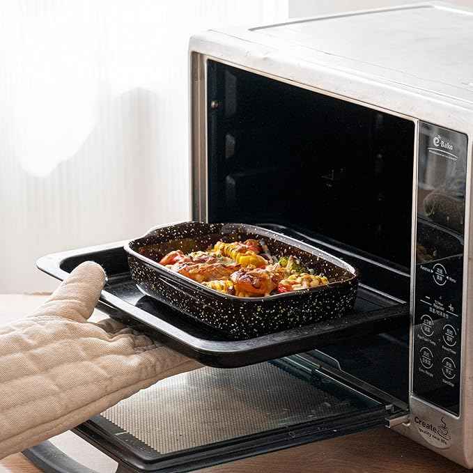3-Pack Deep Rectangular Ceramic Baking Dishes, Heavy-Duty Oven-Safe Stoneware Casserole Pans for Lasagna Baking, High Heat Resistant Handcrafted Glazed Finish,Speckle Series(13.8''/12''/9.6'' Brown)