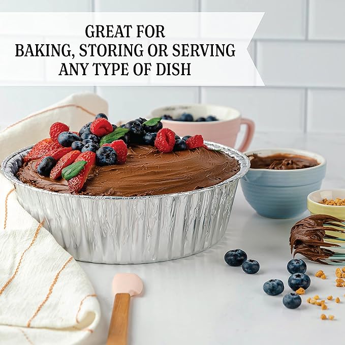 PLASTICPRO 10'' Inch Round Tin Foil Pans Disposable Aluminum, Extra Deep Freezer & Oven Safe - For Baking, Cooking, Storage, Roasting, & Reheating, Pack of 10
