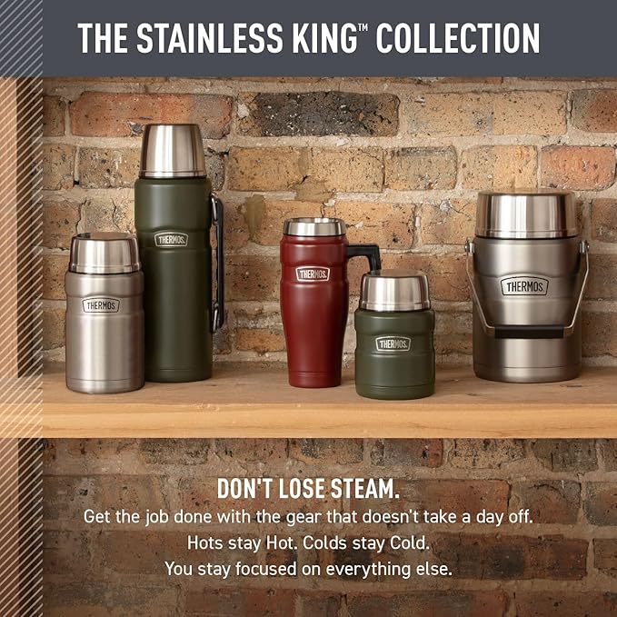 THERMOS Stainless King Vacuum-Insulated Food Jar with 2 Storage Container Inserts, 47 Ounce, Matte Stainless Steel