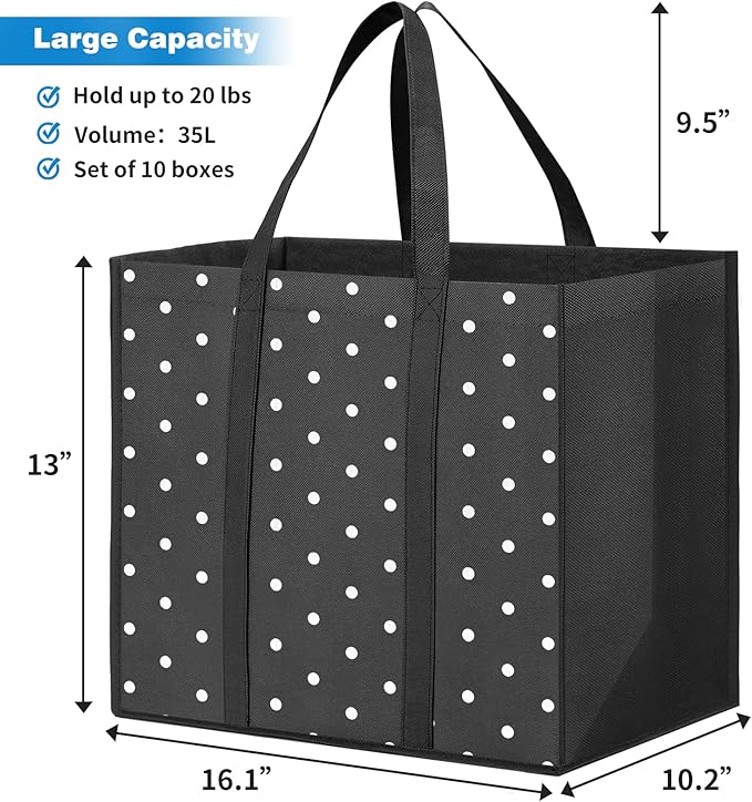Fab totes 10 Pack Reusable Grocery Bags 35L Large Capacity Reusable Shopping Bags for Groceries Heavy Duty Waterproof Tote Bags for Shopping and Picnic