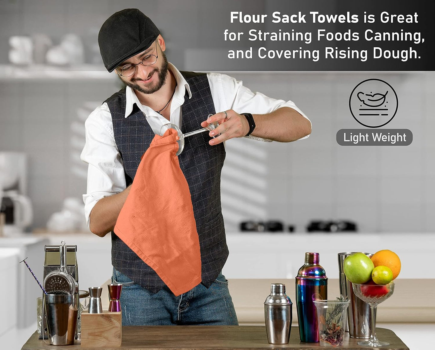RUVANTI Flour Sack Towels 50 Pack 28x28 Inch, 100% Cotton Tea Towel, Reusable, Machine Washable, Absorbent BarTowels - Dish Cloth Perfect for Drying Dishes & Cleaning - Orange