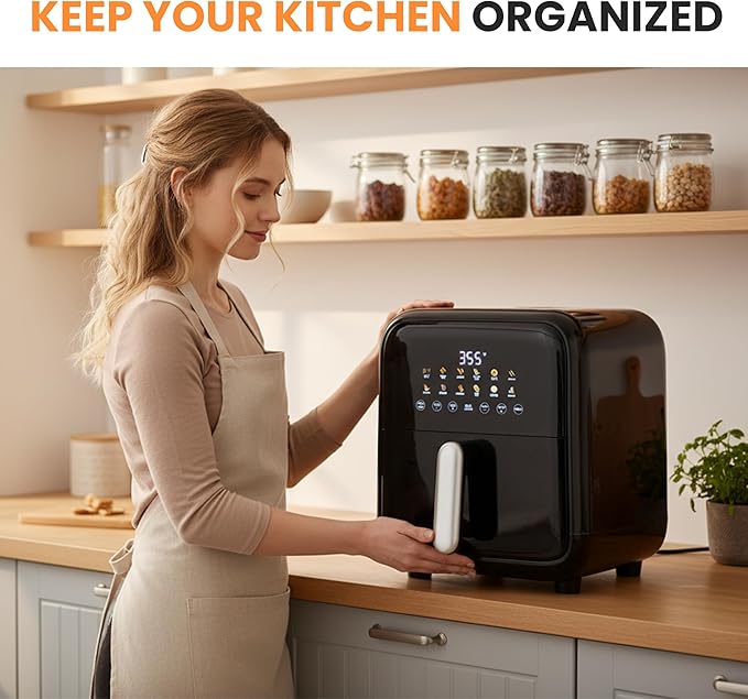 HealSmart 7.5QT Large Air Fryer with Visible Window, 12-in-1 Digital Preset & Custom DIY Functions, Precise Temp Control, Dishwasher Safe Components, Black