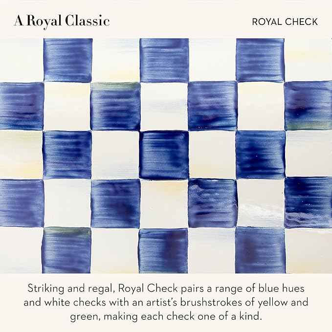 MACKENZIE-CHILDS Tall Enamel Vase, Unique Flower Vase, Decorative Table Decor for Living Room, Blue-and-White Royal Check