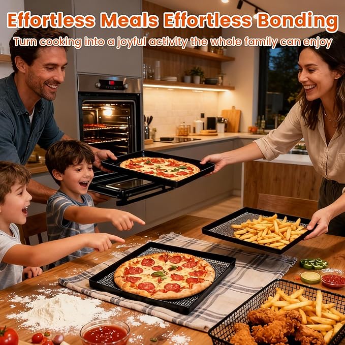 Professional-Grade 2-Pack PTFE Mesh Oven Baskets, 11.5x13.5x1 Inch Non-Stick Solid Oven Trays for Commercial Kitchens & High-Volume Cooking