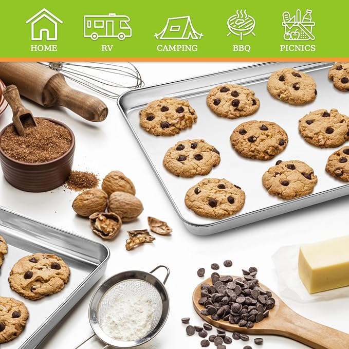 CEKEE 4 Pack Baking Pans Set, Nonstick Stainless Steel Cookie Sheets for Baking, Heavy Duty & Dishwasher Safe Sheet Pan-10x7x1in Small Cookie Pans, Cookie Pans Trays Sheets For Kitchen & Restaurant