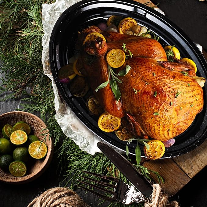Roasting Pan 11Lb 15.7 inch Oval Enamel Oven Roaster Pan with Lid for Turkey Chicken Cookware PFOA free