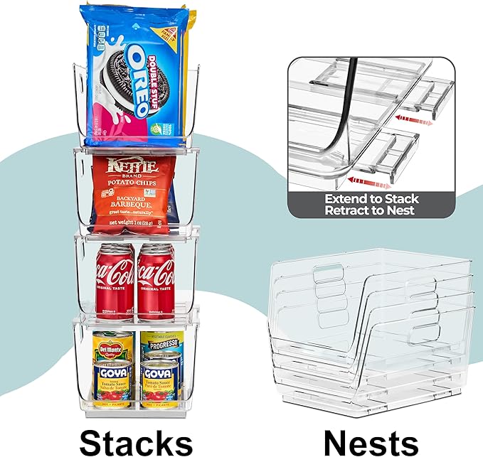 Sorbus Stackable Storage Bins Open Front - Clear Stackable Storage Bins - Pantry Bins for Storage and Organization - Acrylic Stackable Bins for Kitchen - Clear Pantry Organizer Bins (Medium 4 Pack)
