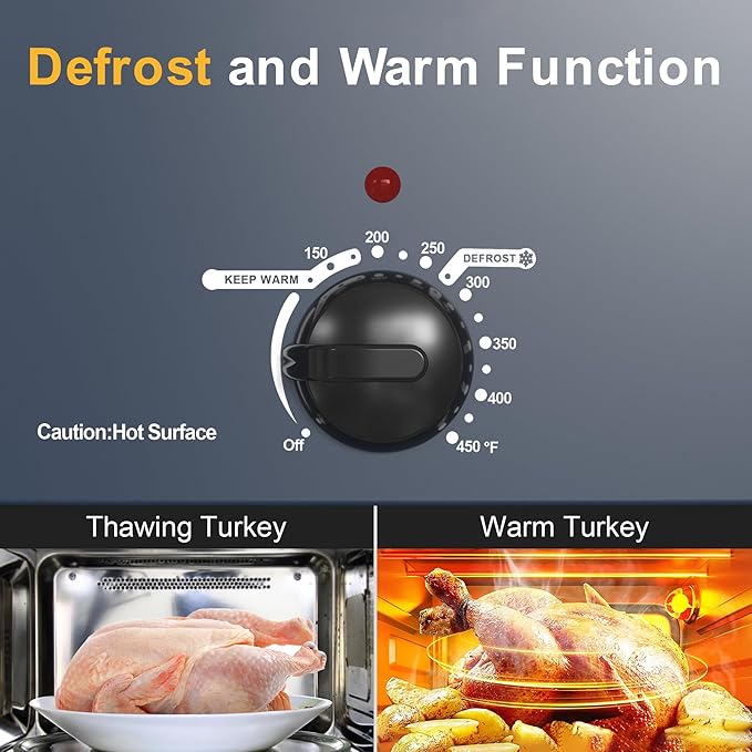 26 Quart Electric Roaster Oven with Visible & Self-Basting Lid, Large Turkey Roaster with Defrost Warm Function, Adjustable Temperature, Removable Pan Rack, Stainless Steel, Blue