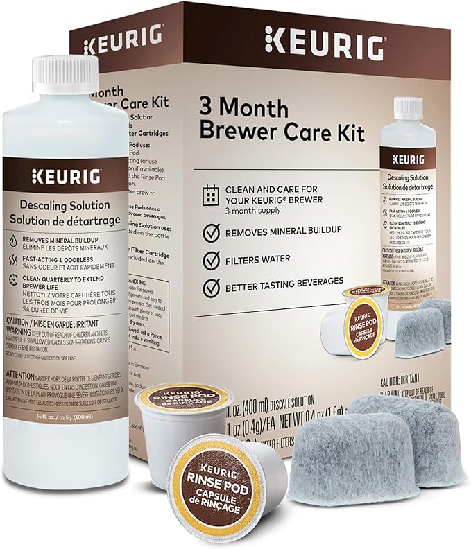 Keurig K-Elite Coffee Maker, Single Serve K-Cup Pod Coffee Brewer, With Iced Coffee Capability & 3-Month Brewer Maintenance Kit Includes Descaling Solution, Water Filter Cartridges & Rinse Pods