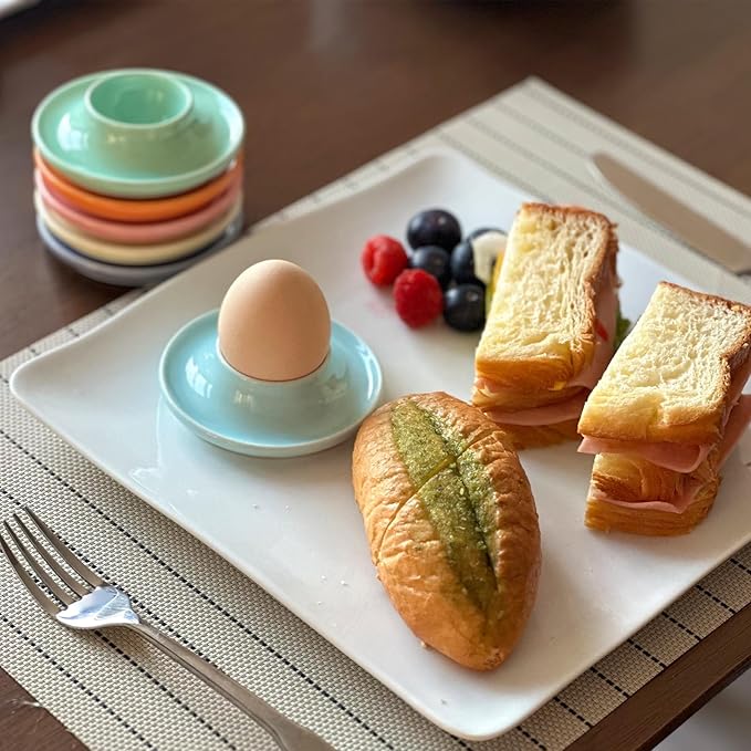 Cinf 6Pack Ceramic Macaron Egg Holder Breakfast Easter Gift for Hard and Soft Eggs