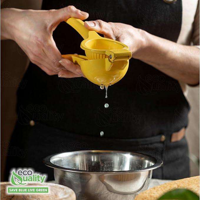 EcoQuality Heavy Duty Handheld Yellow Citrus Juice Squeezer Premium Lemon, Lime & Orange Press for Maximum Extraction Easy to Use, Durable and Rust Resistant Metal Manual Juicer (48)