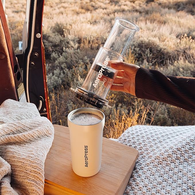 AeroPress Go Plus, Small Portable Coffee Maker Kit, Travel, Camping & Office, All-in-One French Press, Pour-Over & Espresso Style Manual Brewer, 2 Min Brew for Less Bitterness, More Flavor, Cream