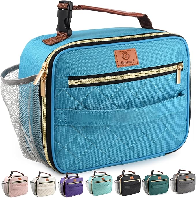 Genteen Lunch Box for Men Women Adults Kids - Insulated LunchBox Reusable, Zip Closure & Buckle Handle, Portable Cooler for Work, School, Travel (Light Green)