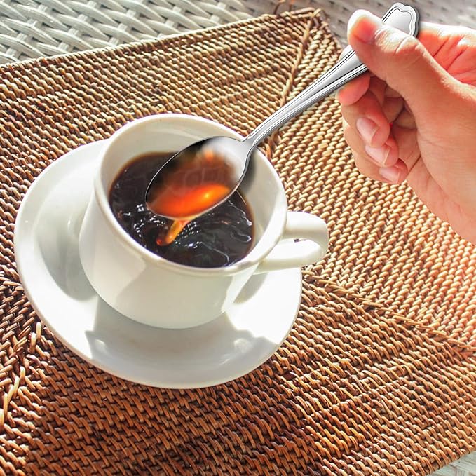 Teaspoon Set of 12, E-far 6.7 Inch Stainless Steel Spoons for Kitchen or Restaurant, Non-toxic & Mirror Polished, Scalloped Edge & Dishwasher Safe