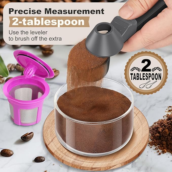 Coffee Scoop & Funnel for Reusable K Cup Refillable Coffee Pods, Coffee Measuring Spoon 2 Tablespoon Capacity, Scoop with Funnel for Ground Coffee, Protein Powder, Tea (Black&gray, 2 Pack)