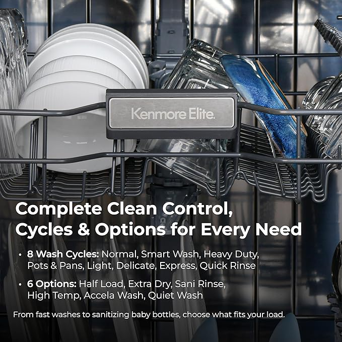 Kenmore Elite 24" Built-In Dishwasher - UltraWash Plus, TurboDry, QuietWash, SmartWash & TurboFlex Third Rack - 15 Place Settings - 42 DBA - ENERGY STAR Certified - Stainless Steel