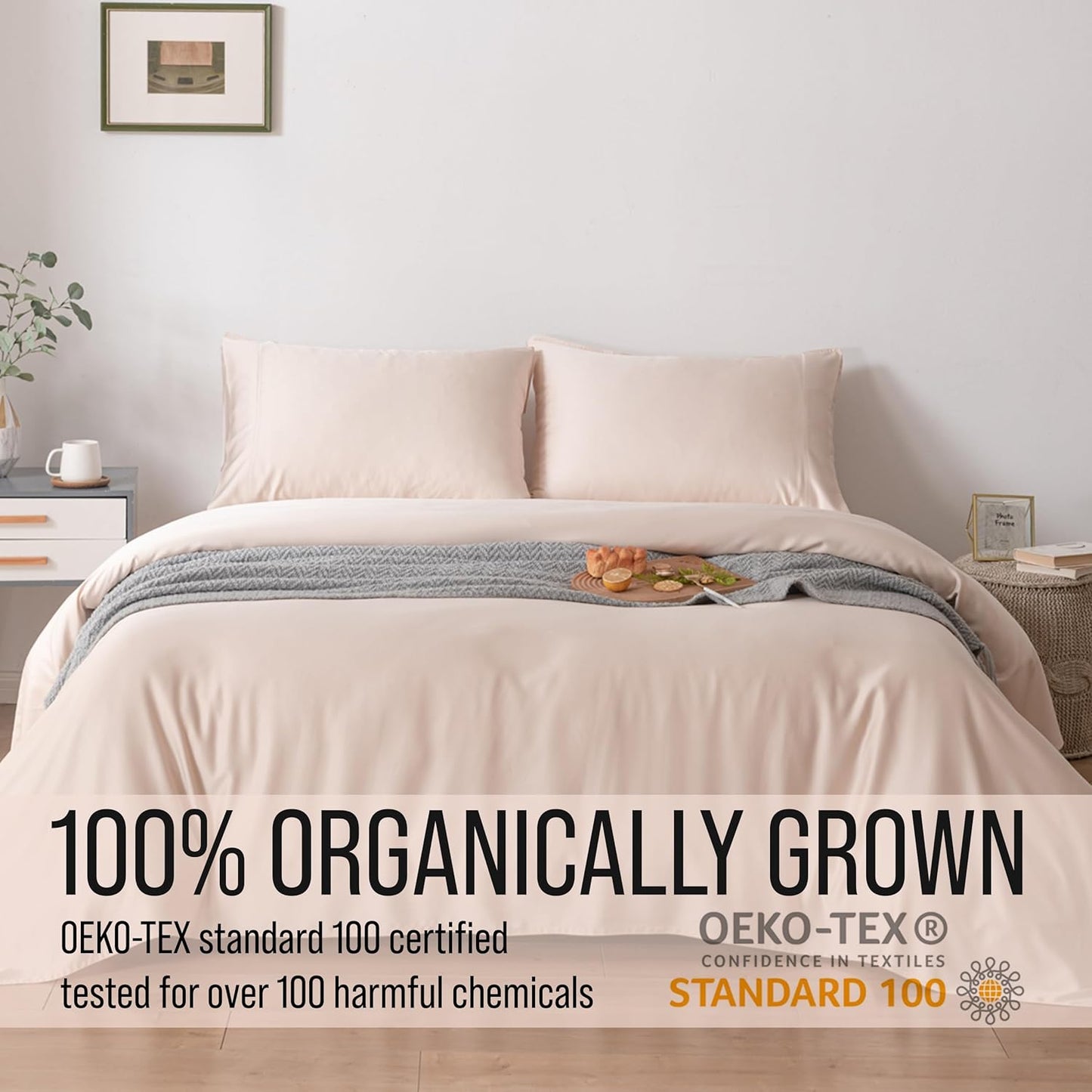 Bella Coterie Luxury Bamboo Viscose Split King Size Sheet Set | 100% Organically Grown | Ultra Soft | Cooling for Hot Sleepers | 18" Deep Pocket [Champagne]