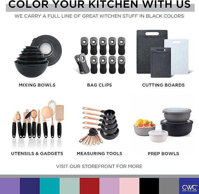 COOK WITH COLOR Bamboo Kitchen Utensil Set with Drawer Organizer | Cooking Tools and Storage Caddy, Black, 18 Piece Gadget Set
