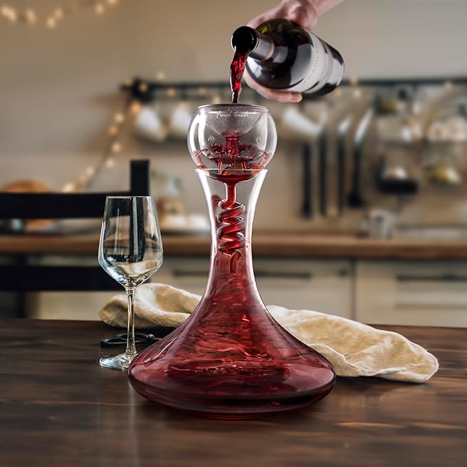 Final Touch Glass Twister Aerator Decanter - Wine Oxygenation System, 3 Phase Aeration, Stainless Steel Filter, Globe Design, Adapter & Stand (WDA918)