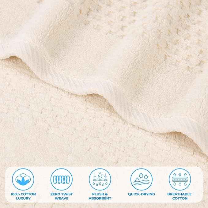 Superior Playa Zero Twist Cotton Medium Weight Towels, for Guest Bath, Bathroom, Shower, Spa, Plush, Quick Dry, Ultra-Soft Towels, Bath Essentials, Waffle Textured, 8 Piece Assorted Towel Set, Ivory