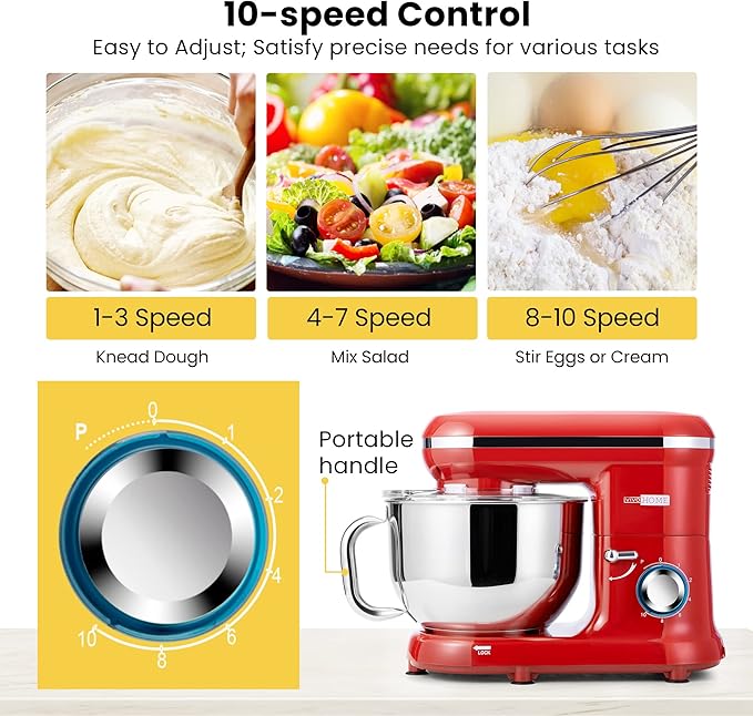 VIVOHOME 660W 10 Speed 6 Quart Tilt-Head Electric Food Mixer with Beater, Dough Hook, Wire Whip and Egg Separator and 45lbs/Day Soft Chewable Nugget Ice Maker with Self-Cleaning, Scoop, 10 Ice Bags