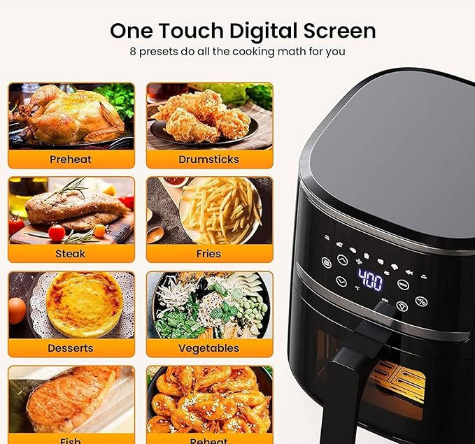 Takywep Air Fryer, 5QT Digital Air Fryer Toaster Oven Combo, 8 Cooking Presets, Visible Cooking Window, Airfryer with Touch Screen, Oilless Cooker for Quick Meals, Nonstick Dishwasher-Safe Basket