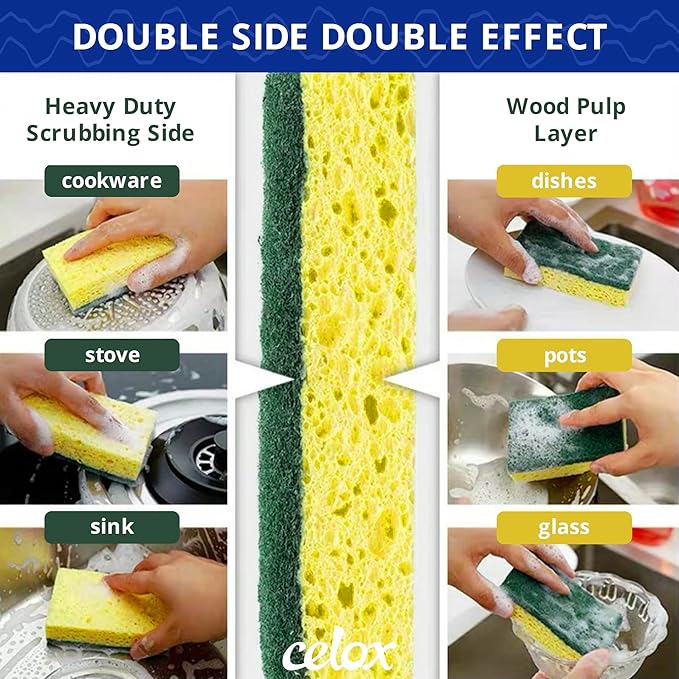 CELOX 36 Pack Dish Sponge for Kitchen, Dish Brush with Soap Dispenser for Cleaning Pots, Dishes, Bowls