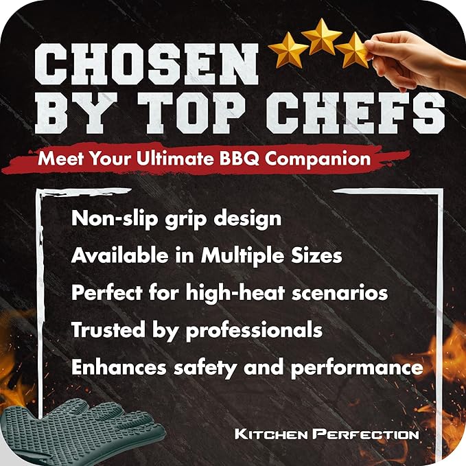 KITCHEN PERFECTION Silicone Smoker Oven Gloves -Extreme Heat Resistant BBQ Gloves -Handle Hot Food Right on Your Smoker Grill Fryer Pit|Waterproof Oven Mitts Grill Gloves |Superior Value Set+3 Bonuses