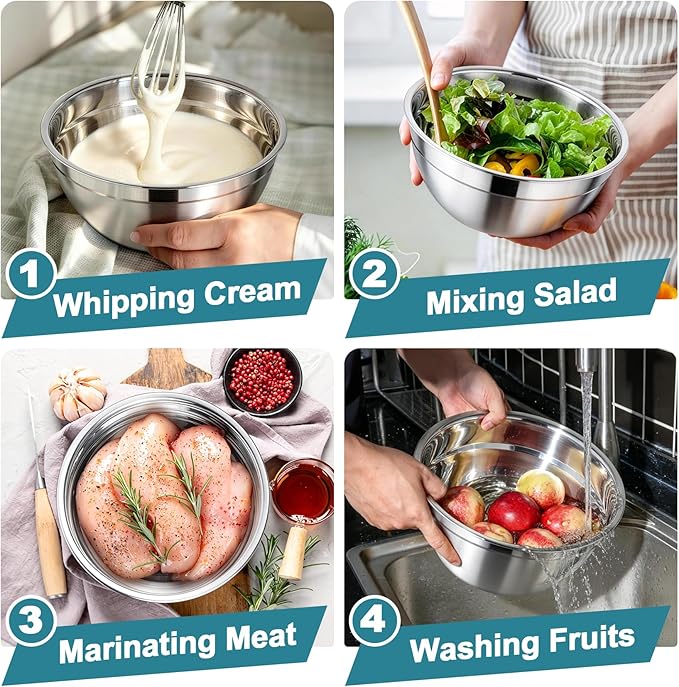 TeamFar Mixing Bowls, Stainless Steel Nesting Salad Bowls with Airtight Lids Set, For Serving/Mixing/Storing, Healthy & Heavy-duty, Dishwasher Safe & Easy Clean, 4.6/3 / 1.5 QT, Navy Blue
