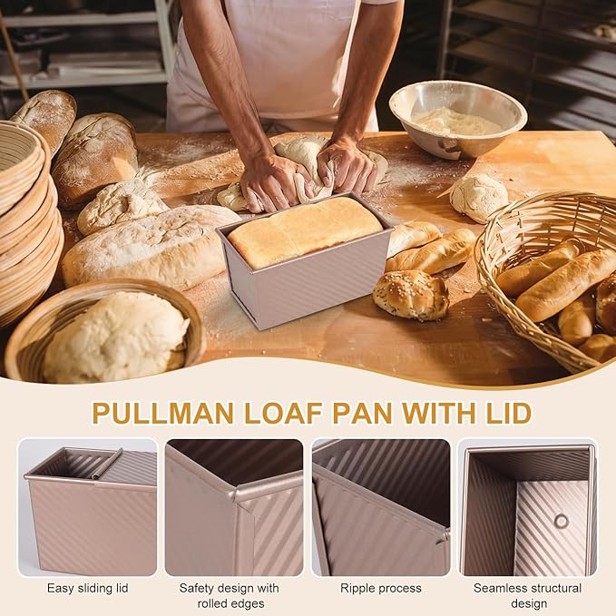 2 PCS Pullman Loaf Pan With Lid, 2.2 LB/1 LB Sandwich Bread Loaf Pan, Non-Stick Bread Loaf Baking Pan With Lid, for Baking Bread, Sandwiches and Toast
