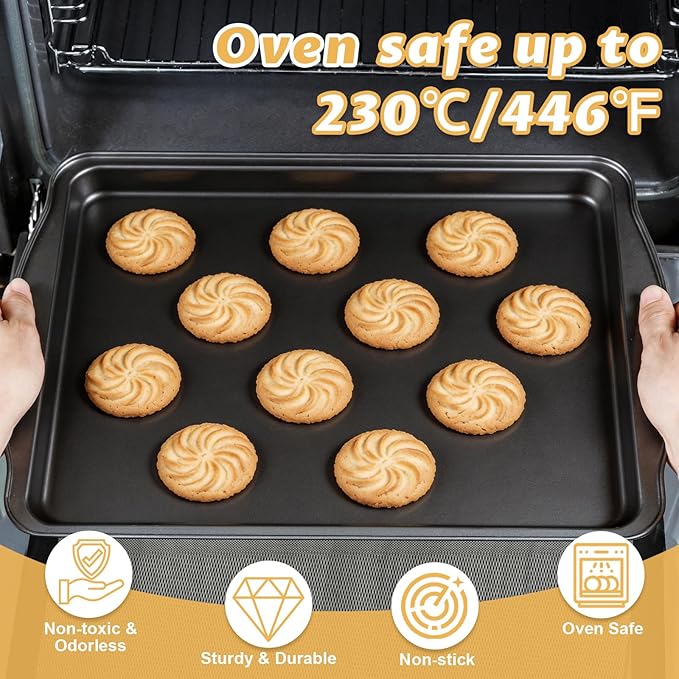 Baking Sheet Set of 3 - Carbon Steel Cookie Sheet for Baking, 17/15/13 Inch, Nonstick Baking Pan with Dual Handles, Stackable, Rust & Warp Resistant, Perfect for Baking, Roasting, and More