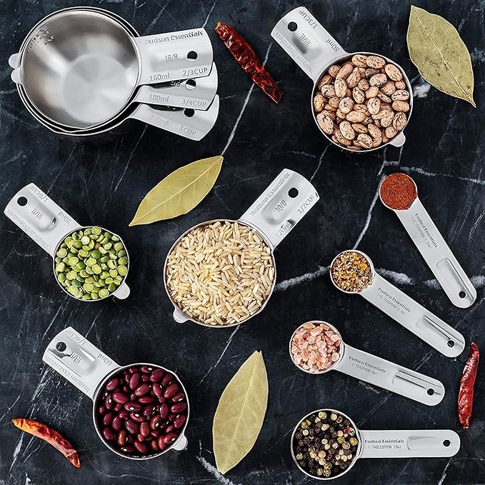 Hudson Essentials Stainless Steel Measuring Cups and Spoons Set - Stackable Set with Spout (11 Piece Set)
