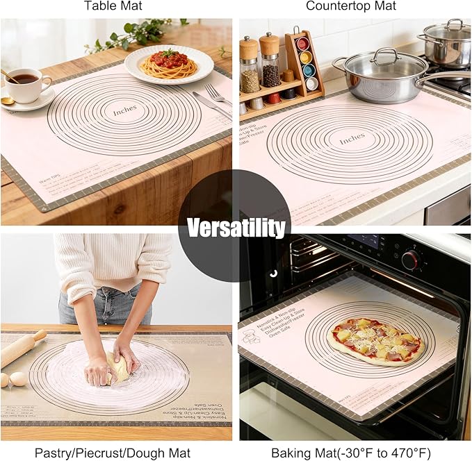 Silicone Pastry Mat 36x24 Inch Extra Large Baking Mat, Nonstick Kitchen Counter Kneading Board, Perfect for Dough, Pastry, Dough Rolling, Fondant, Pie Crust, Fondant, Cookies, Bread, Pasta, Pizza