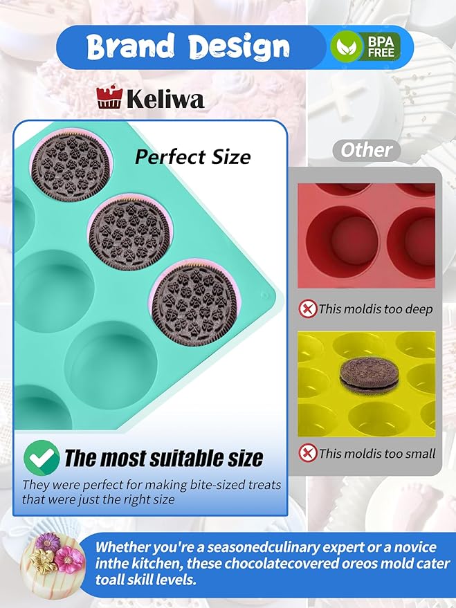 3 Pcs Round Chocolate Cookie Molds Set ,12-Cavity Round Silicone Mold with 30 Clear Treat Boxes, Round Baking Mold for Oreos,Candy, Mini Cake, Individually Wrapped Cakesicle Party Favor Packaging