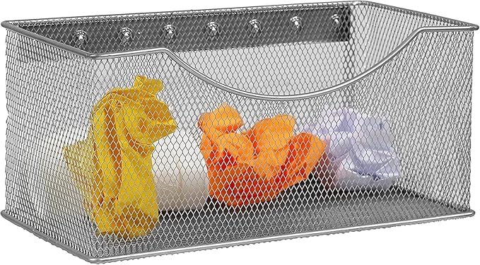 Ybmhome Wire Mesh Magnetic Storage Basket, Trash Caddy, Container, Desk Tray, Office Supply Organizer Silver for Refrigerator/Microwave Oven or Magnetic Surface in Kitchen or Office (8, Large (White))