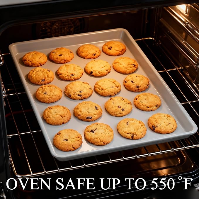 Cookie Sheets for Baking 18x13", Half Ceramic Baking Sheet, Non-Stick & Non-Toxic Ceramic Coating, 2.2mm Thick Aluminum Oven Trays for Cooking, PTFE & PFOA Free