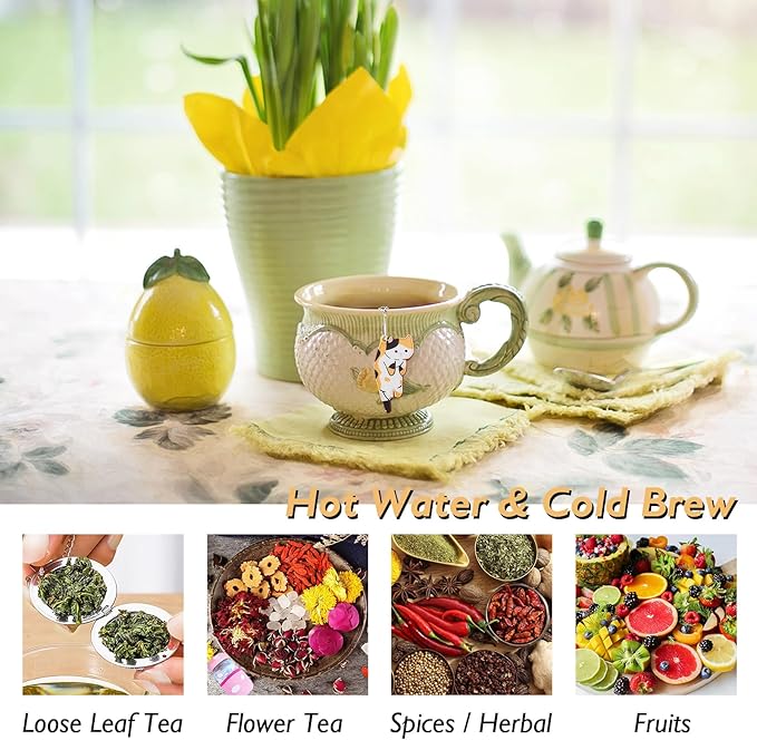Cat Tea Infuser Set - Enhance Your Tea Experience with Premium Loose Leaf Tea Strainers and Balls, 2 PCS Gold-Plated Cute Cat Charm Pendant Tea Steeper, Stainless Steel Mesh Tea Diffuser