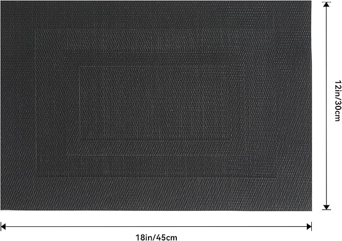 Leetaltree Black Frame Placemats Set of 6 - Heat Resistant Non-Slip Place mats for Dining Table, Washable Durable PVC Vinyl Woven Table Mats（Black Frame, 6）