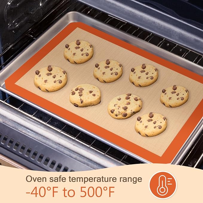 Silicone Baking Mat, Reusable Silicone Mats for Baking Set of 3, Non-Stick Baking Supplies for Pastries, Cookies, Macaroons, Bread