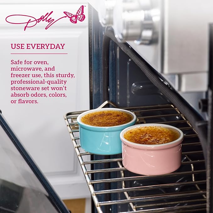 Dolly Parton Ramekin Set – Ceramic Bakeware with Mosaic Flower Design, Oven/Microwave/Freezer Safe, Even Heat Distribution, For Desserts, Soufflés and Casseroles, 2 Piece, 7 Ounce