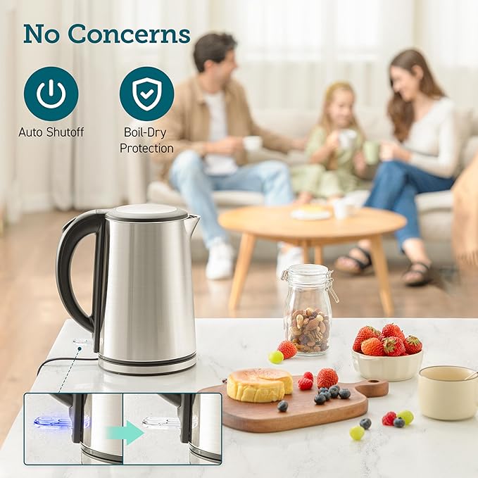 Cosori Electric Kettle, No Plastic Inner Lid, Filter & Spout, Stainless Steel Tea Kettle, Automatic Shut Off & Boil-Dry Protection, Durable Tea Kettle Boiler & Heater, 1.5L/1500W, Silver