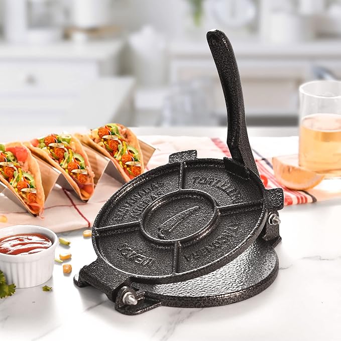 ARC Tortilla Press 6.5 inch, Cast Iron Tortilla Maker Include 100 Pcs Parchment Paper, Heavy Duty Tortillera Pataconera, Flour Tortilla Press, Roti Maker, Taco Maker, Taco Press, Black Gray